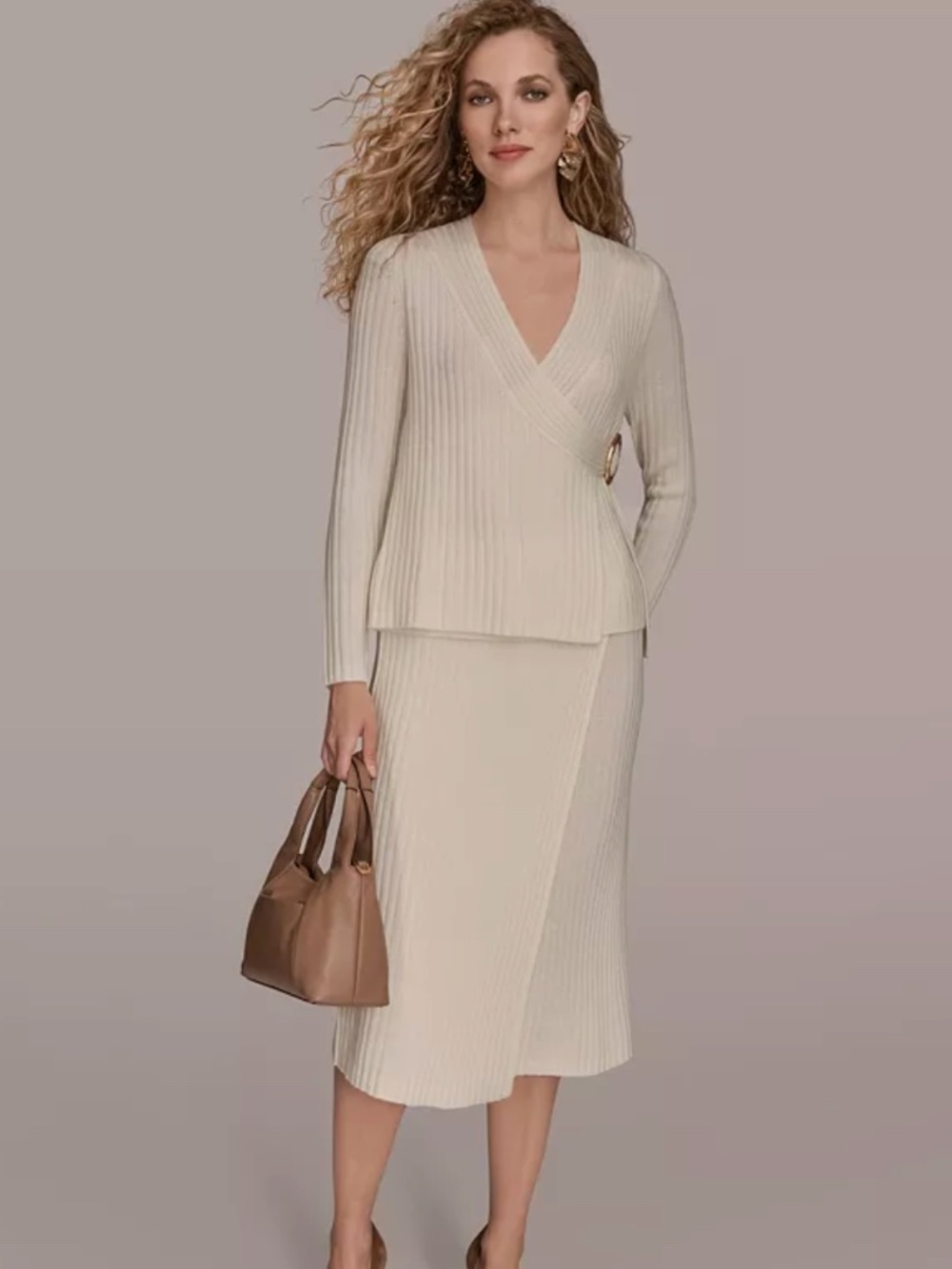 Donna Karan Knit Wrap Skirt Ivory